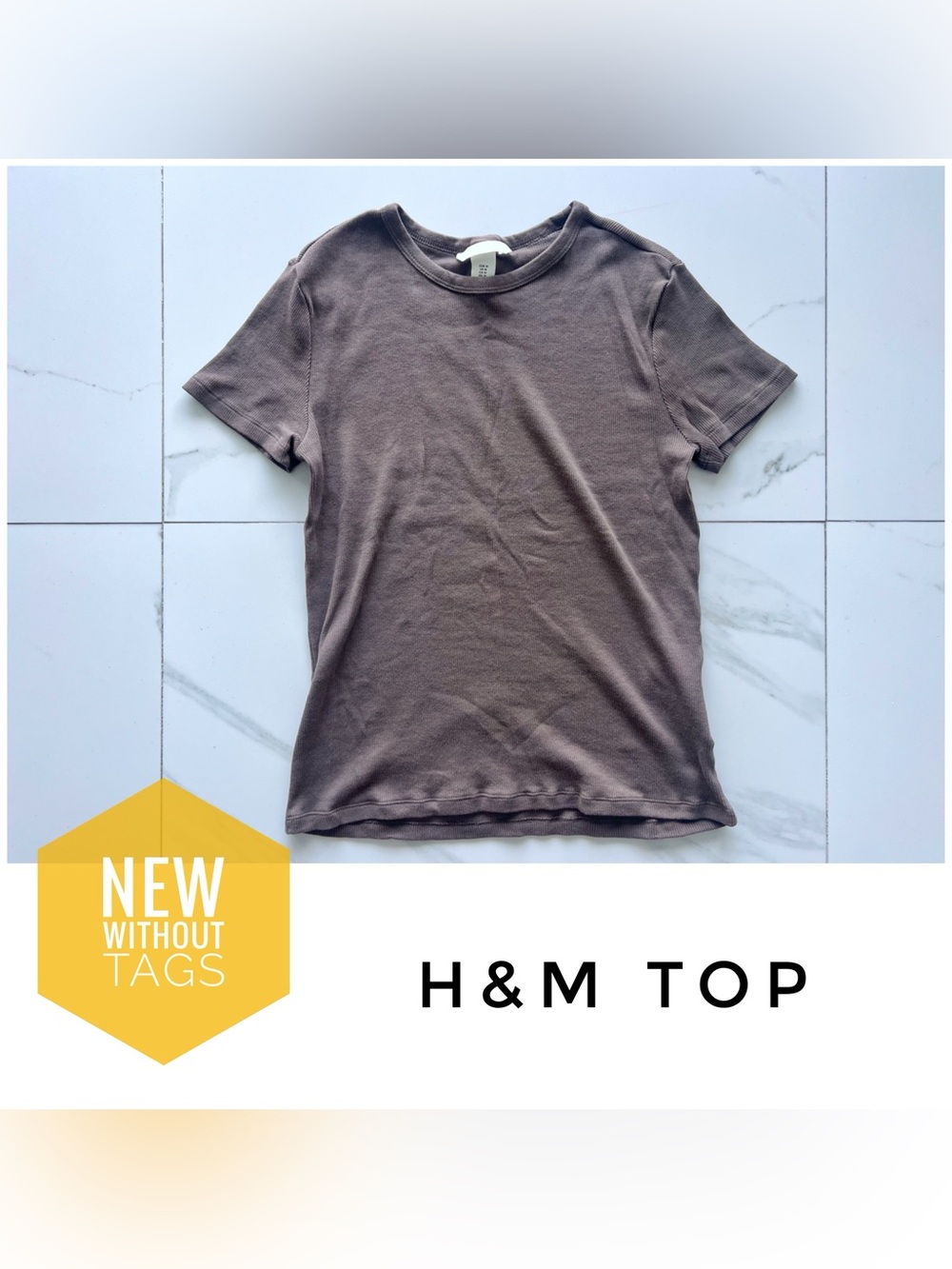 NWOT H&M top size Medium short sleeve brown taupe ribbed cotton new
